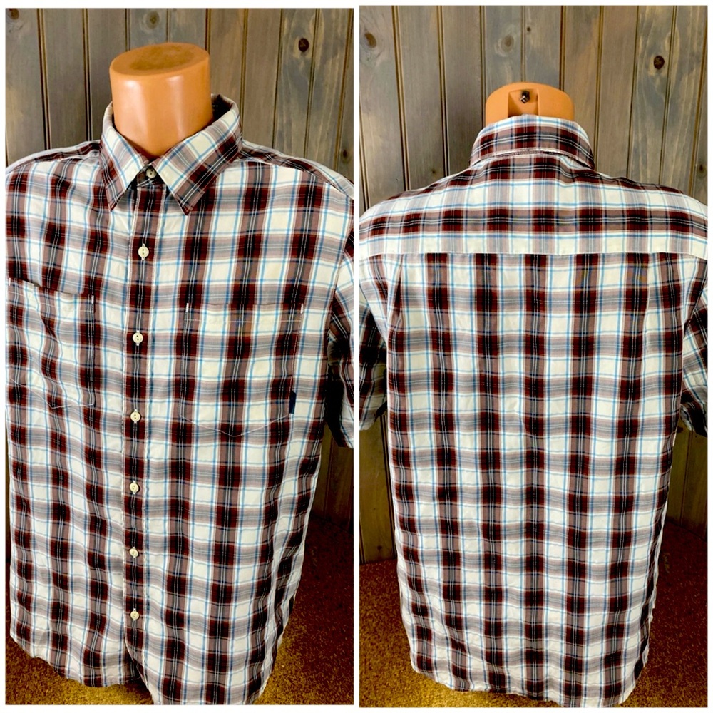 🔴Merrell plaid style brown /Blue Casual Button Down Shirt